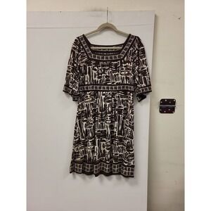 Apt 9 Dress Size M Brown White Print Stretch Casual Womens Medium